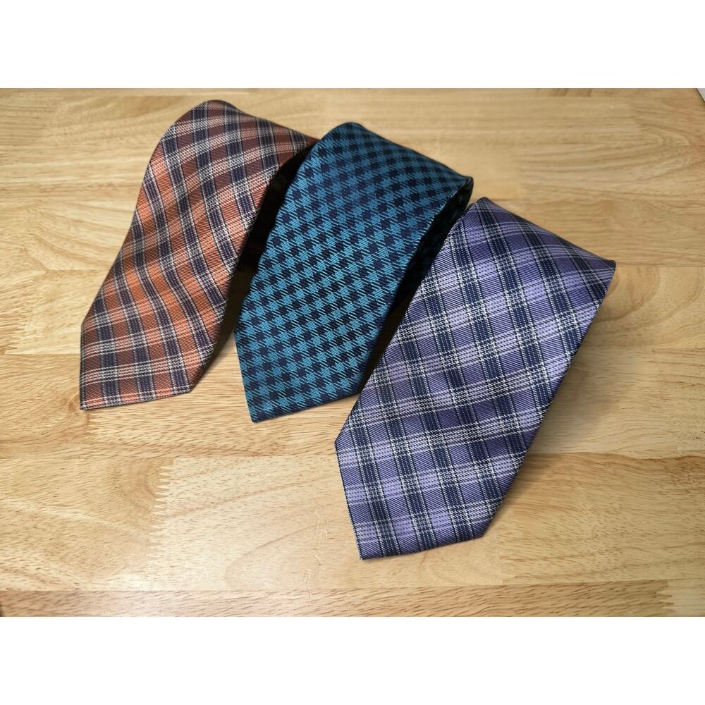 Set of 3 IZOD Men's Silk Neck Ties Purple Teal and Orange Plaids JL
